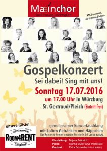 MaeinChor Gospel Konzert am 17 Juli 2016 in Wuerzburg zugunsten Sirasara St Gertraud Pleich